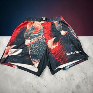 Takedown Wrestling Shorts Mens XL Red Blue Eagle American Flag MMA Training